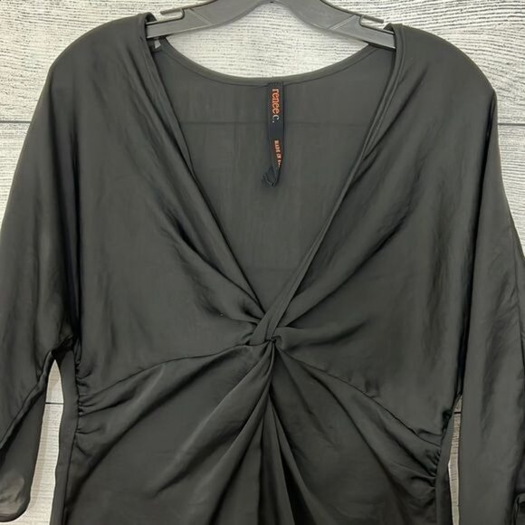 Black Silky Twist Front Mini Dress M - Picture 2 of 3